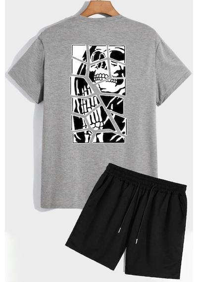 Uyguntarz Anime Şort T-shirt Eşofman Takımı Gri