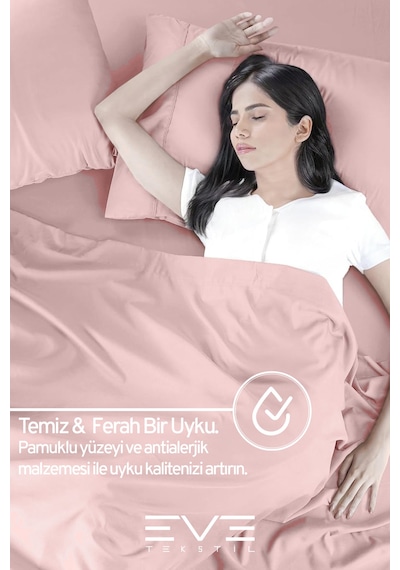 Eve Tekstil Pamuklu Çift Kişilik Rainforce Kumaş Lastikli Çarşaf Ve Yastık Kılıfı Set Pembe