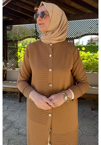 Rabia Şamlı Manolya Camel Triko Hırka Çok Renkli