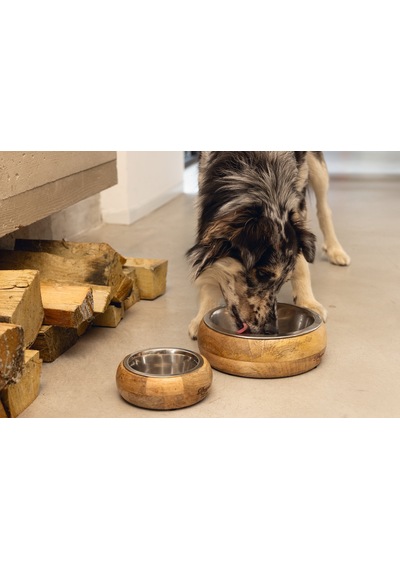 Beeztees Dbl Köpek Mama Su Kabı, Dışı Masif Ahşap, Paslanmaz Çelik, 21cm, 1300ml