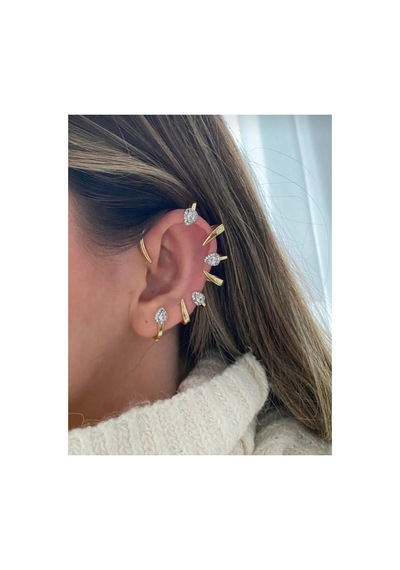 Lunarie Damla Zirkon Taşlı Dikenli Kulak Tırmığı Ear Cuff Küpe Altın