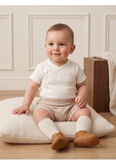 Zekids Bebek Yarım Kollu Kruvaze Çıtçıtlı Body-17510 Beyaz