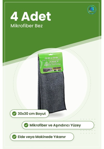 Temizlik Bezi Çift Taraflı Mikrofiber Aşındırıcı Bez 30x30 Cm 4 A Çok Renkli