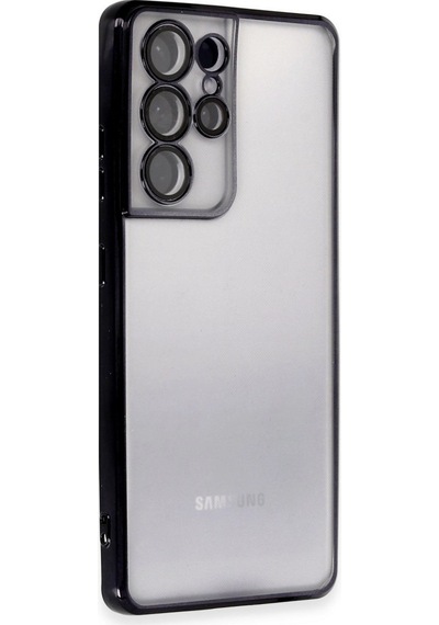 Samsung Uyumlu Galaxy S21 Ultra Kılıf Kamera Korumalı Lensli Silikon Siyah