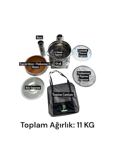 Paslanmaz Güveç Mangal Seti, Güveç Ocak, Paslanmaz Izgaralı, Toprak Tandır 40cm Çap Çok Renkli
