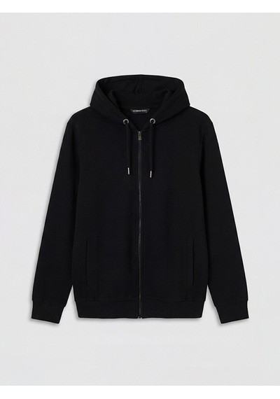 Lcwaıkıkı Classic Siyah Kapüşonlu Erkek Fermuarlı Sweatshirt