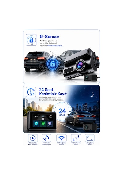 Bagajon 2k Max Araç İçi Kamera 4g Çift Kameralı Wifi Gps Uzaktan Canlı İzleme Gece Görüşlü G-sensör 24 Saat Park Modu