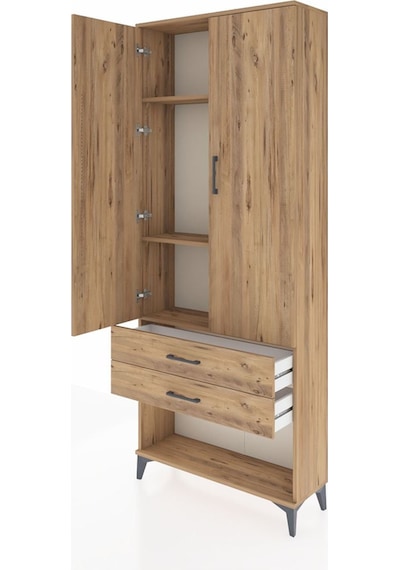 Arges Dolap 3 Raflı 2 Çekmeceli 2 Kapaklı 88x30x221 Çam-çam Çam