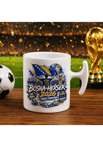 Bk Gift Bosna-hersek Taraftar Temalı Dünya Futbol Kupası Tasarımlı Hammer Kupa Bardak-1 Beyaz