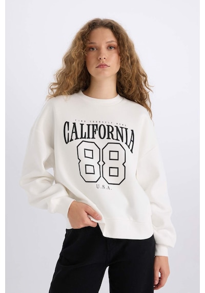 DeFacto Loose Fit Bisiklet Yaka Baskılı Kalın Kumaş Sweatshirt E3388AXNSWT32