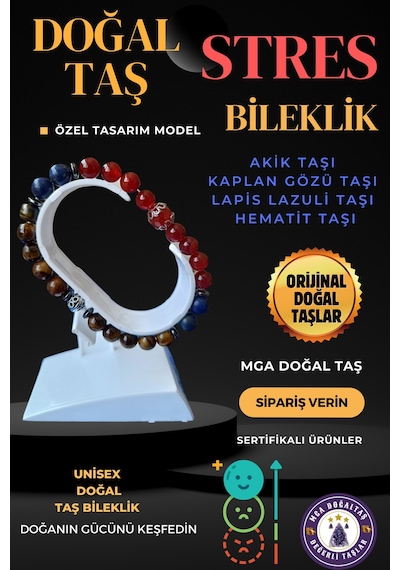 Stres Bilekliği Akik Taşı Lapis Lazuli Taşı Kaplan Gözü Taşı Bileklik Doğal Taş Bileklik Mix Mix