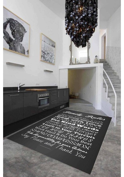 Füme Kaymaz Tabanlı My Kitchen My Rules Mutfak Halısı Mt40n11