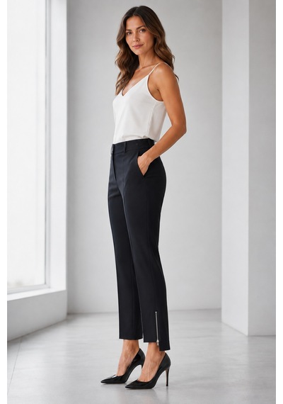 Bihan Store Arka Uzun Paça Fermuar Bayan Pantolon Y26-6622-siyah