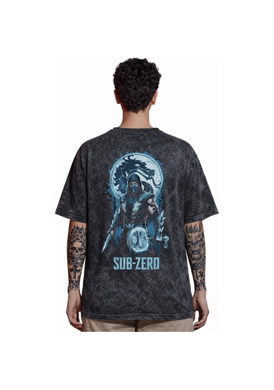 Tasarım Sub-zero Mortal Kombat Anime Sırt Baskılı Unisex Oversize Siyah
