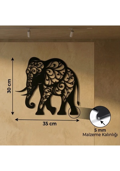 Dekoratif Fil Duvar Tablosu Mdf Lazer Kesim Etnik Motifli Modern Duvar Süsü