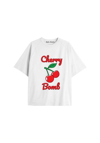 Kalic Studio Y2k Vintage Cherry Baskılı Siyah T-shirt Kod 69 Beyaz-69
