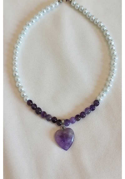 Bade Accessories 6 MM Ametist Cam Inci Doğaltaş Choker Kolye Beyaz