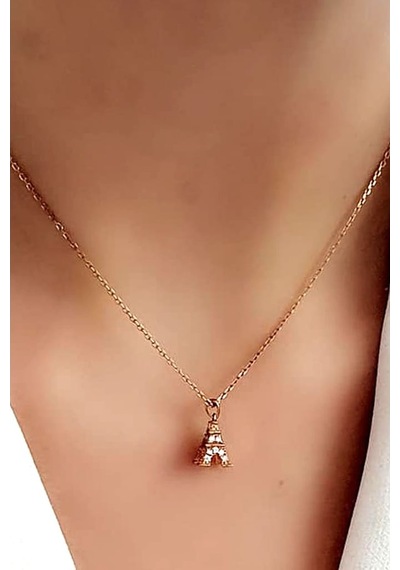 Zirkon Taşlı 925Ayar Gümüş Rose Eyfel Kulesi Minimal Kolye 1Cm
