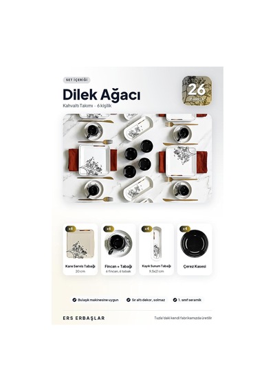 Lüx Seramik Dilek Ağacı 26 Parça 6 Kişilik Kahvaltı Takımı Seti Diğer