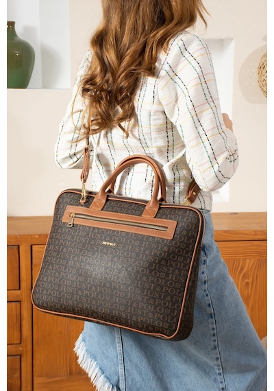 Just Polo Orijinal Ayarlanabilir Askılı Lüks Laptop & Evrak Çantası Shopper Ebat 30 X 40 Cm Kahverengi - Taba