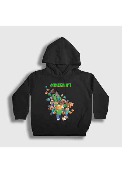 Presmono Unisex Çocuk All Minecraft Kapüşonlu Sweatshirt Siyah