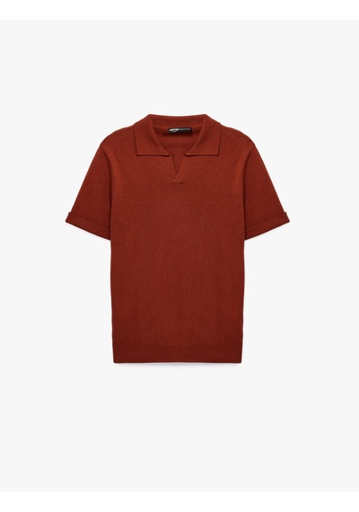 Koton Regular Fit Kısa Kollu Keten Karışımlı Polo Yaka Triko Tişört Kiremit 6sam70030ht