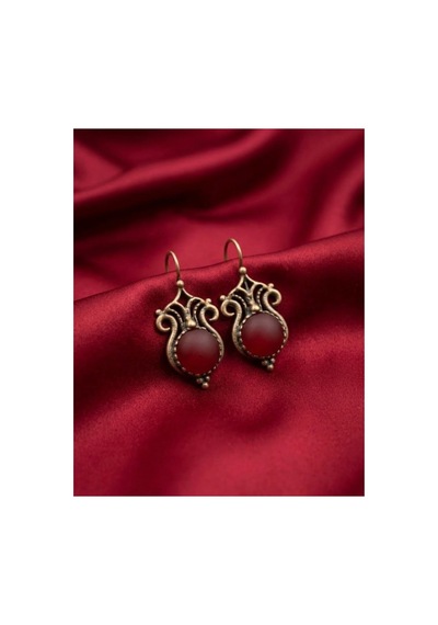 Bronz Kristal Taşlı Vintage Kadın Küpe Bordo - 935450377 Bordo