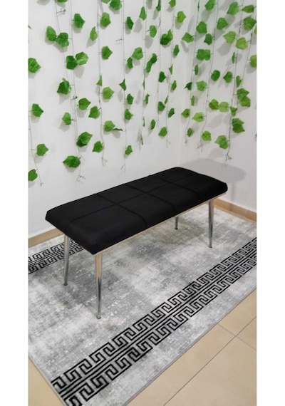 Özcan Metal Metal Ayaklı Krom Siyah Bench Mutfak Salon Antre Yatak Odası Puf Bank Siyah