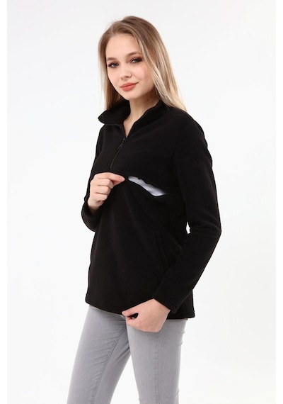 Luvmabelly Myra4550 Fermuarlı Emzirme Polar -Siyah