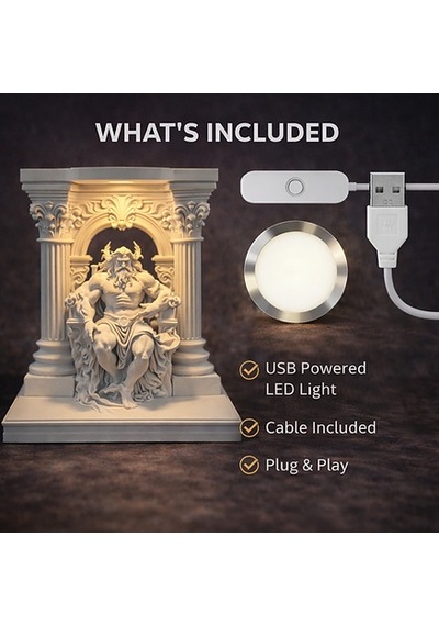 Mitolojinin Gücü: Zeus Heykeli Led Lamba Usb Dekoratif Gece Lambası Çok Rekli - Beyaz