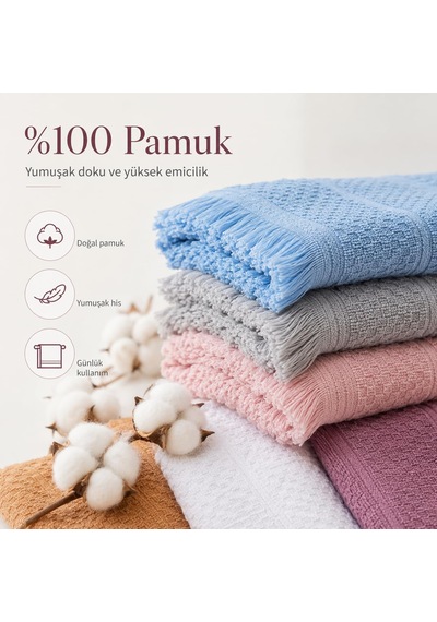 Sogud Valmia 6'lı Mutfak Havlusu Seti -%100 Pamuk Püsküllü Geomet Çok Renkli