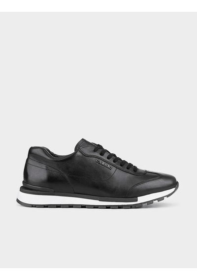 Hakiki Deri Siyah Bağcıklı Erkek Spor Sneaker Ayakkabı - 41