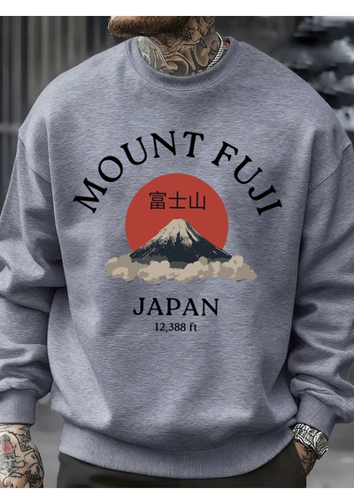 Startmore Startmorefuji Dağı Japonya Baskılar Erkekler Kazak Sonbahar Bisiklet Yaka Kazak Hip Hop Moda Üstleri P Gri