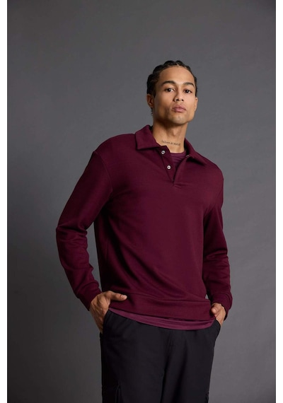 Defacto Standart Fit Polo Yaka Modal Sporcu Sweatshirt G3596ax25wnbr34 Bordo-br34