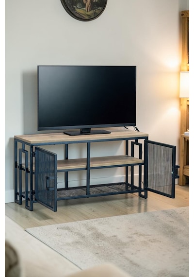 Dekoratif Metal Gövdeli Ahşap Raflı Tv Ünitesi 3 Raflı 2 Kapaklı Tv Sehpası 90 X 30 Cm Televizyon Ünitesi Siyah Dekoratif Metal Gövdeli Ahşap Raflı Tv Ünitesi 3 Raflı 2 Kapaklı Tv Sehpası 90 X 30 Cm Televizyon Ünitesi Siyah