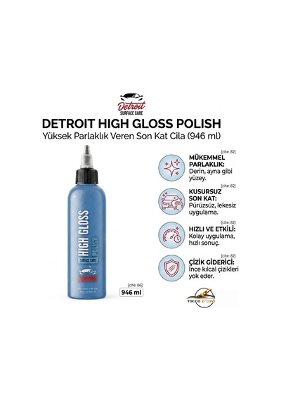Detroit High Gloss Polish 946 Ml Yüksek Parlaklık Veren Son Kat Cila