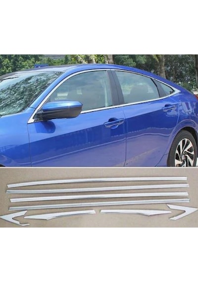 Honda Cıvıc 2016 2021 Cam Çıtası 8 Prç Fc5 Cam Çıtası Paslanmaz Krom