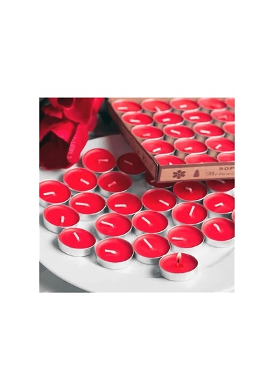 100 Adet Kırmızı Kalp Tealight Mum Dekoratif 100 Lü Beyaz