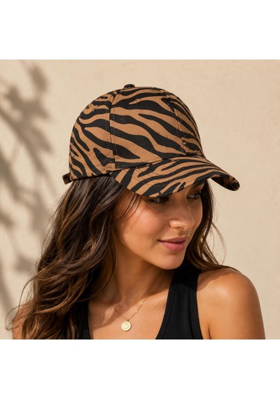 Valkyrie Kahverengi Zebra Desenli Kadın Şapka Ayarlanabilir Baseball Cap Pamuk Günlük Spor Şapka