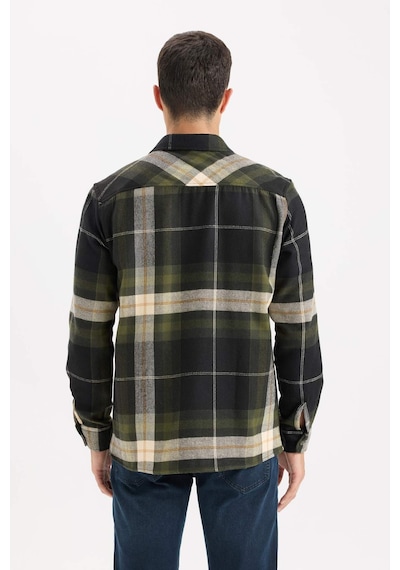 DeFacto Regular Fit Polo Yaka Kareli Flanel Uzun Kollu Gömlek D5835AX24AUNV64