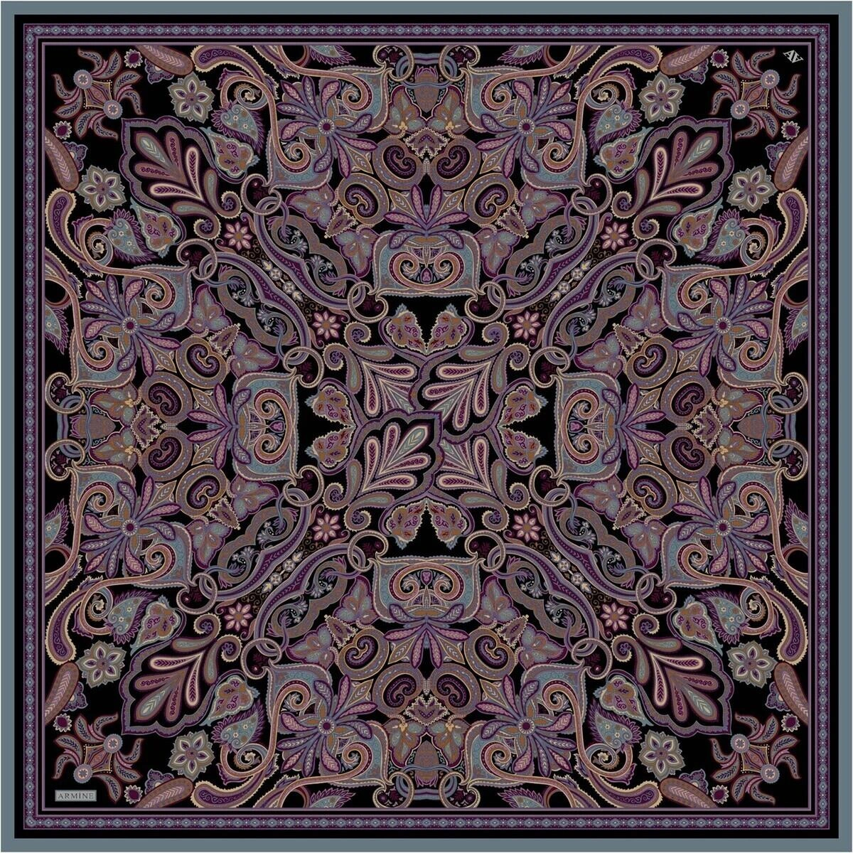 Armine Etnik Desen Saf İpek Twill Eşarp 9421d 86 Siyah