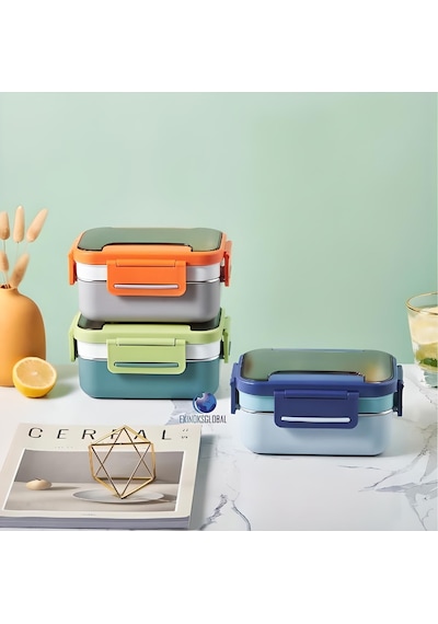 Vagonlife BL20182 Turuncu Lunch Box Çift Katmanlı Paslanmaz Çelik Öğle Yemeği Kutusu Turuncu Bl20182