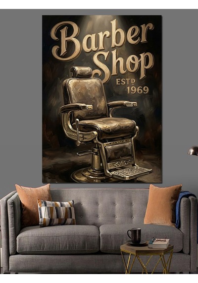 Barber Shop Retro Berber Koltuğu Dekoratif Kanvas - Mdf Ahşap Tablo