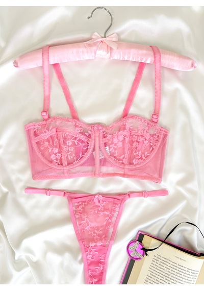 Arinda Candice Pembe Çiçek Desenli Brode İşlemeli Tek Renk Balenli Kapsız Askıları Çıkarılabilir Bralette Sütyen Tanga Alt Üst İç Çamaşırı Takımı 2 Parça Arinda Candice Pembe Çiçek Desenli Brode İşlemeli Tek Renk Balenli Kapsız Askıları Çıkarılabilir Bralette Sütyen Tanga Alt Üst İç Çamaşırı Takımı 2 Parça