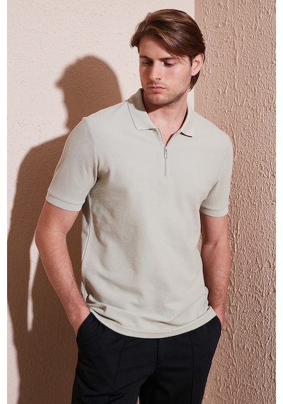 Buratti Pamuklu Regular Fit Fermuarlı Erkek Polo Yaka T Shirt 5902434 Taş