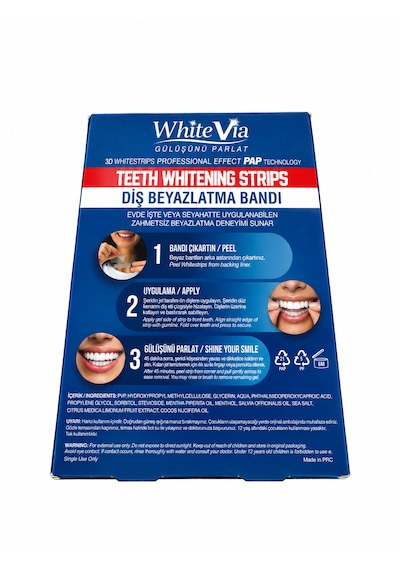 WhiteVia Pap Technology Diş Beyazlatma Bandı Şeffaf Peroksitsiz Diş Beyazlatıcı Bant 10 Paket 20 Strip