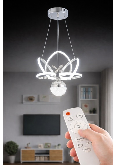 Lotus Krom Tek Toplu Kumandalı Lüks Avize Krom