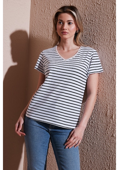 Fashion Friends Bayan T Shirt 25y0478k1 Lacivert-çizgili Lacivert-çizgili Lacivert