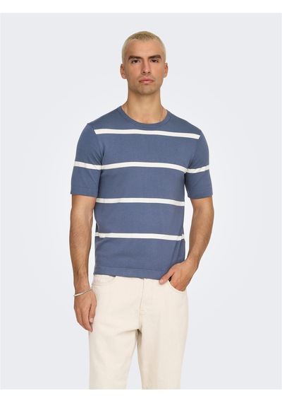 Only & Sons Onswyler Lıfe Reg 14 Ss Strıped Knıt Erkek Mavi Kazak - Os22032764 Mavi