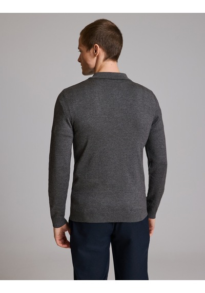 Pierre Cardin Antrasit Melanj Slim Fit Düğmeli Polo Yaka Basic Triko Kazak 50333894-vr081